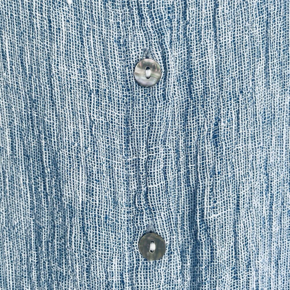 Tahari European Flax 100% Linen Shirt Women's L Blue Woven Textured Button Up - Picture 8 of 13